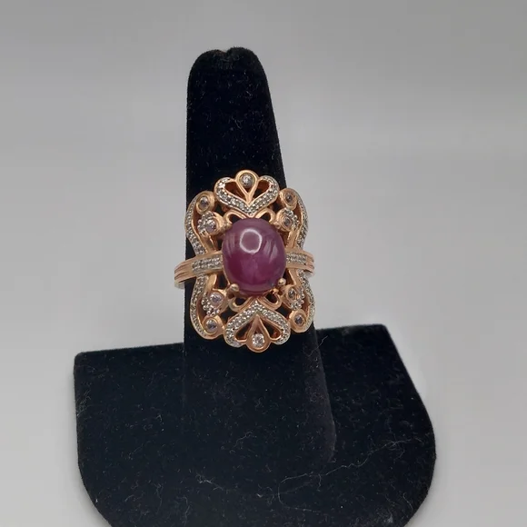 Vintage Rose GOS 925 Purple Cabachon & CZ Embellishments Cocktail Ring, sz 8,GC. - Picture 8 of 10
